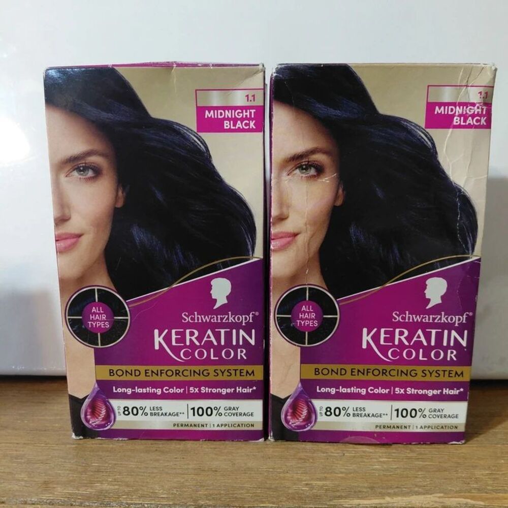 Lot of 2 Schwarzkopf Keratin Color Permanent Hair Dye 1.1 Midnight Black